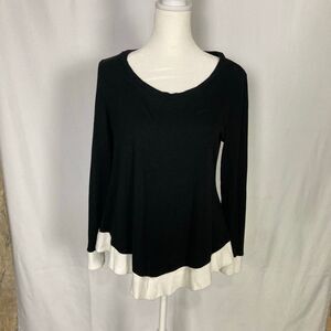 International Concepts Long Sleeve Knit Shirt Black White Asymmetric Hem Sz L